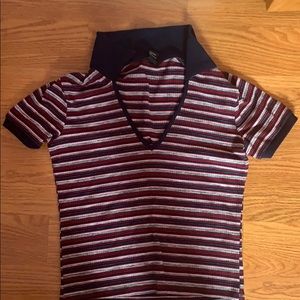 Striped V Neck Top with Collar